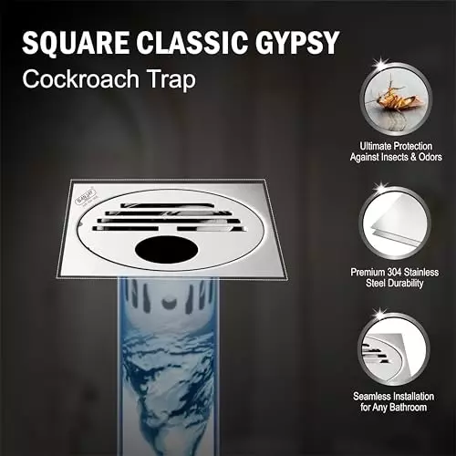 Sanjay Chilly Square Classic Gypsy Floor Drainer with Cockroach Trap and Pipe Hole Silver 127 x 127 mm, ‎SCCT-SCG-127
