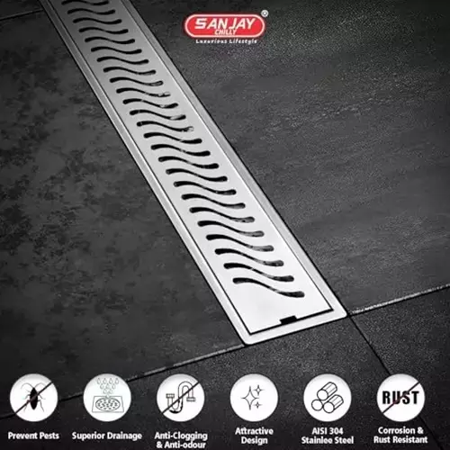 Sanjay Chilly Wave Shower Drain Channel Silver Side Hole 100 x 1500 mm, SCDW- 1500