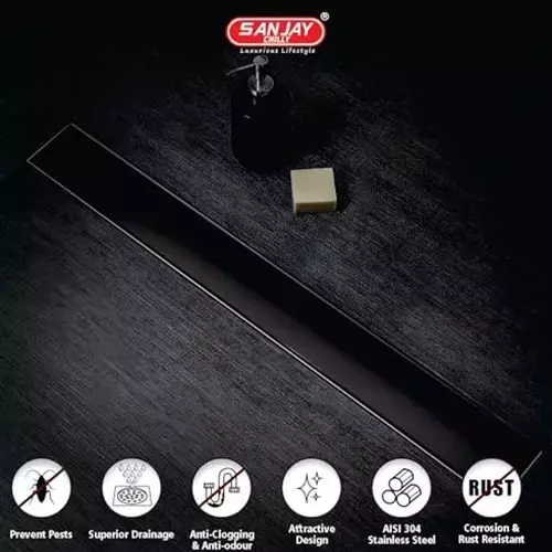 Sanjay Chilly Marble Shower Drain Channel Black Side Hole 100 x 900 mm, SCDTDUB-900