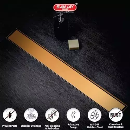 Sanjay Chilly Marble Shower Drain Channel Rose Gold Side Hole 100 x 600 mm, SCDTDRG-600