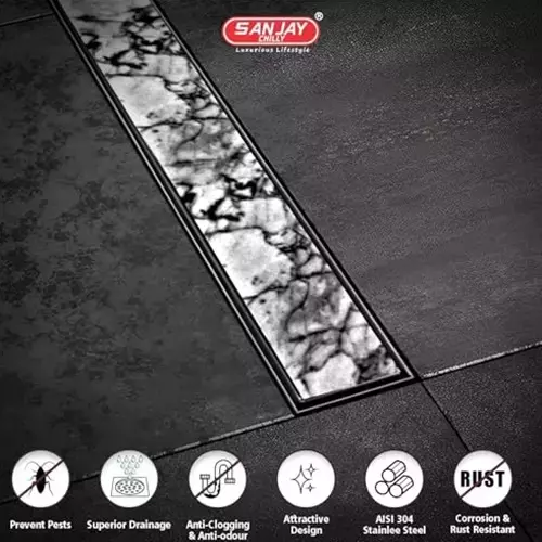 Sanjay Chilly Marble Tile Shower Drain Channel Silver Side Hole 100 x 900 mm, SCDTD-900