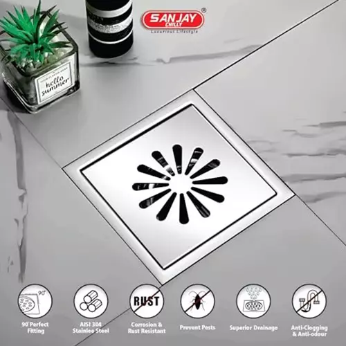 Sanjay Chilly Tof Square Ezee Floor Drainer Silver 153 x 153 mm, TOF-SE-GS-153