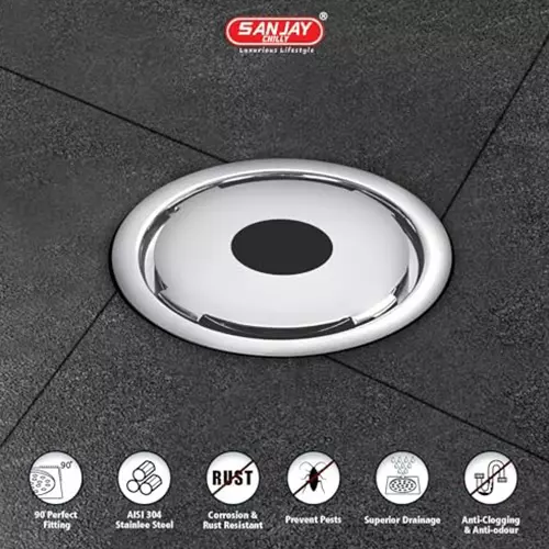 Sanjay Chilly Tof Round German Gypsy Floor Drainer with Pipe Hole Silver 127 mm, TOF-RGDG-127
