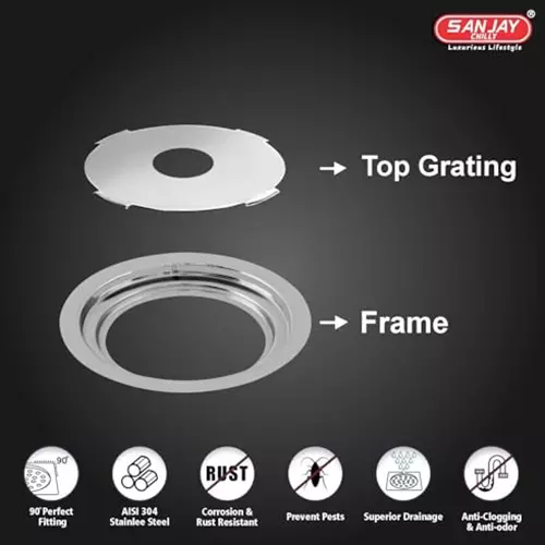 Sanjay Chilly Tof Round German Gypsy Floor Drainer with Pipe Hole Silver 127 mm, TOF-RGDG-127