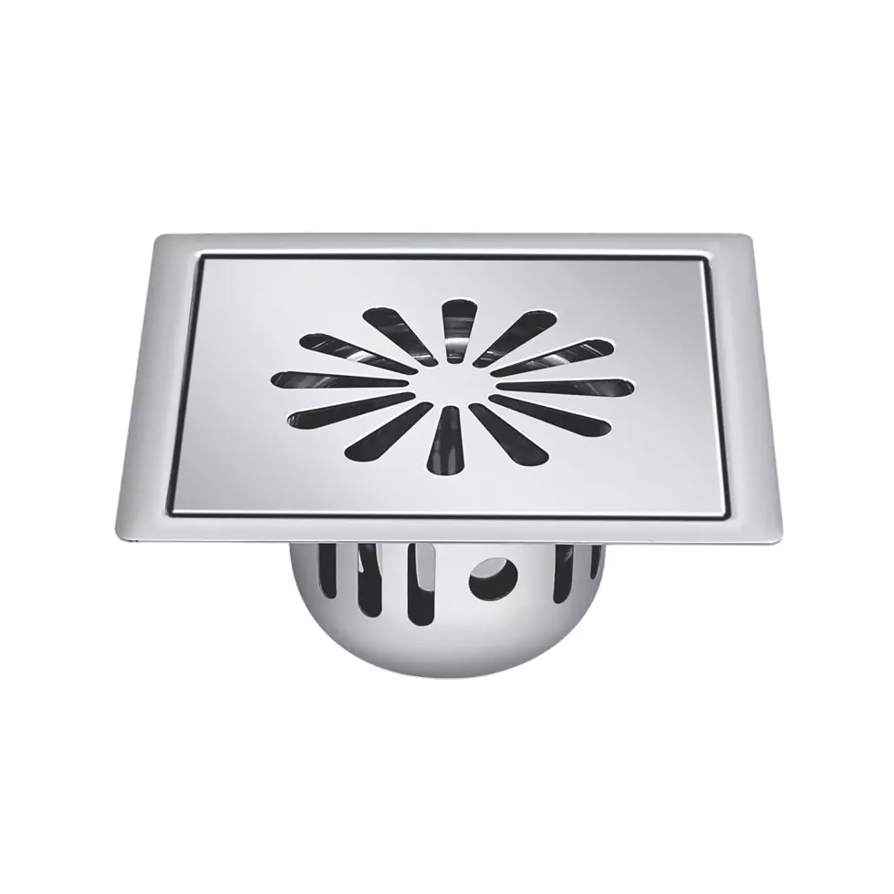 Sanjay Chilly Square Ezee Floor Drainer With Cockroach Trap Silver 127 x 127 mm, SCCT-SE-GS-127