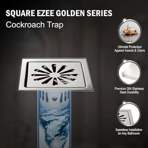 Sanjay Chilly Square Ezee Floor Drainer With Cockroach Trap Silver 127 x 127 mm, SCCT-SE-GS-127