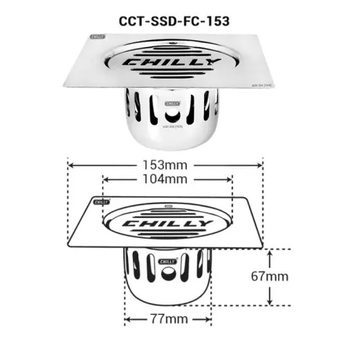 Chilly 153x153 mm Cockroach Trap Stainless Steel Glossy Finish Silver, CCT-SSDFC-153