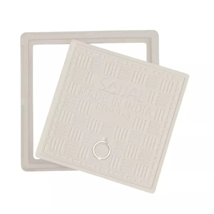 SAIJAL Manhole Cover Square Ivory 710x710 mm (28x28 inch) Outer Frame Size 3 Ton Load Capacity