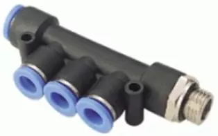 AKARI PKB Series Male Triple Branch Connector with Male Thread (Outer Dia 4 mm to 12 mm)