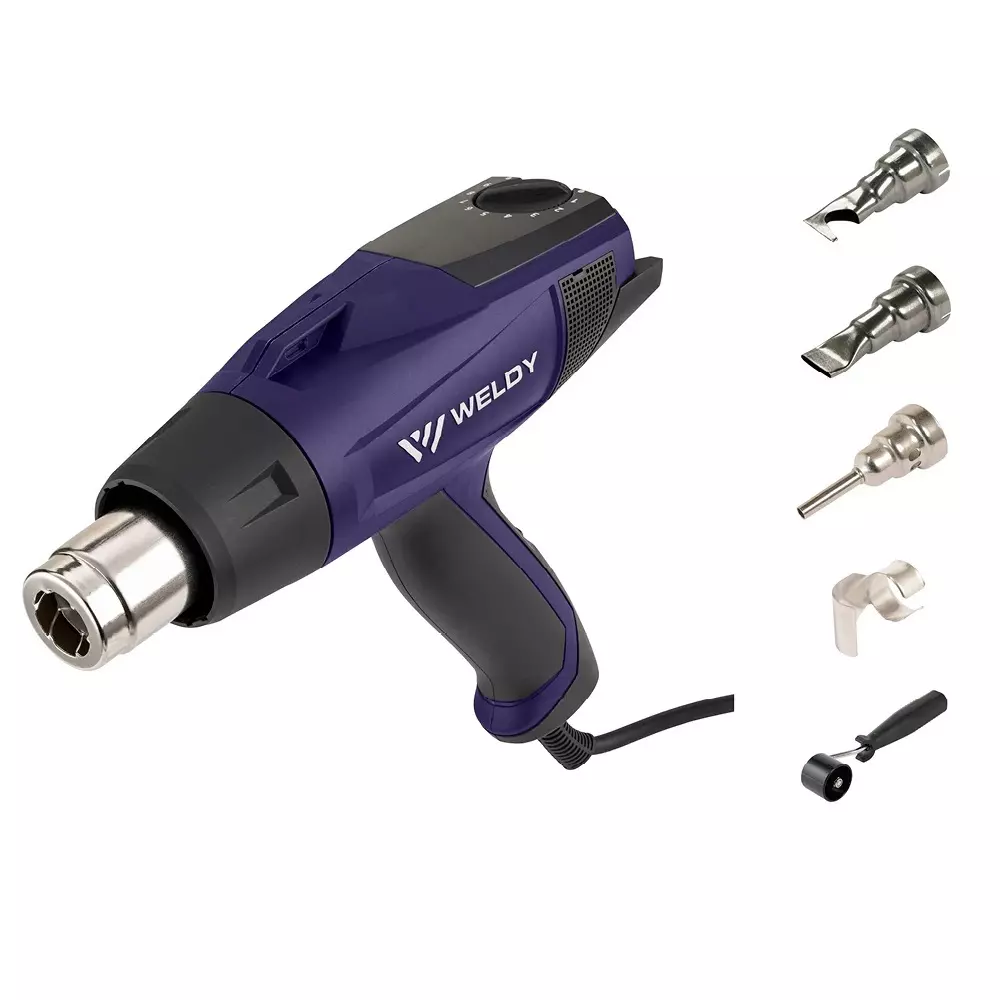 Weldy Heat Gun 1500 W Power 120 V 250-450 L/min Air Volume 9.8x3.1x9.1 inch with Nozzles and Heat Roller, HG 530-S