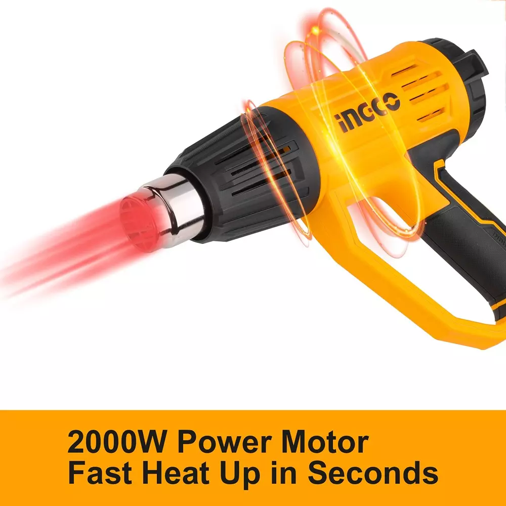 Ingco Electric Heat Gun with 3 Pcs Nozzle, 450/300/450 LPM Air Flow and 2000 W Power, HG200058