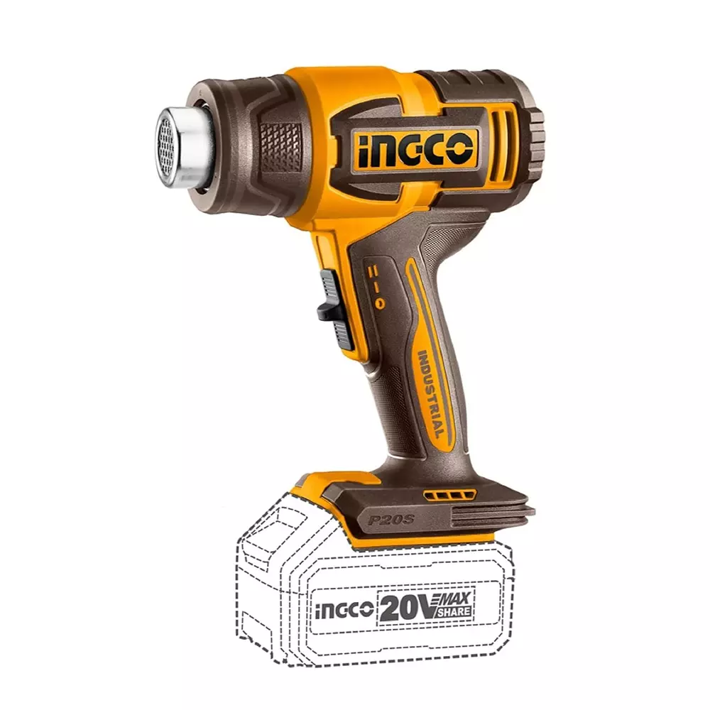 Ingco Cordless Heat Gun 100/200 L/min Air Flow 4.0 Ah Battery Capacity 30-300°C / 30-580°C Temperature, HGLI20582