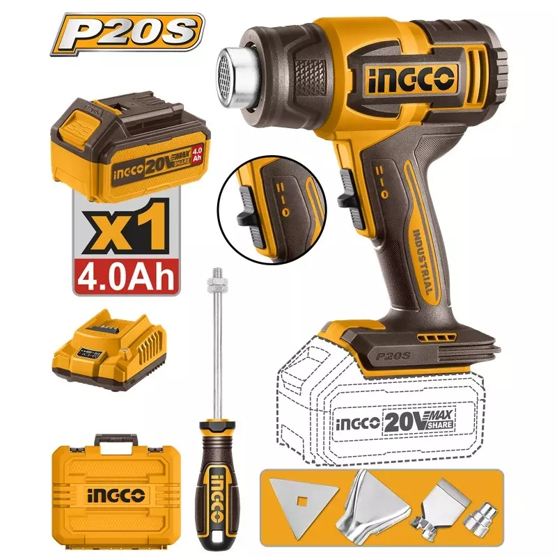 ingco-cordless-heat-gun-set-20-v-battery-voltage-100200-lmin-air-flow-rate-with-accessories-hgli20065