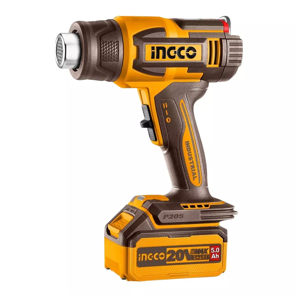 Ingco Cordless Heat Gun 100/200 L/min Air Flow 5.0 Ah Battery Capacity 30-300°C / 30-550°C Temperature, HGLI20035