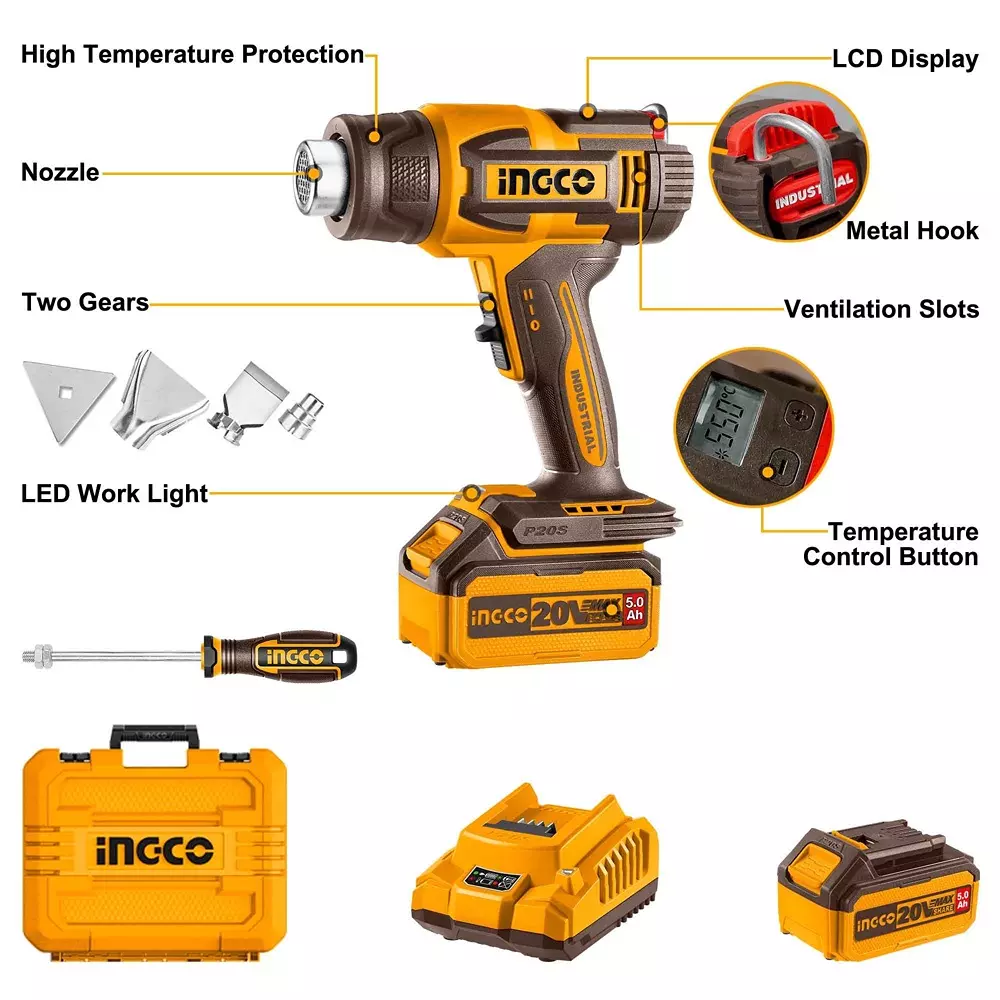 ingco-cordless-heat-gun-100200-lmin-air-flow-50-ah-battery-capacity-30-300c-30-550c-temperature-hgli20035