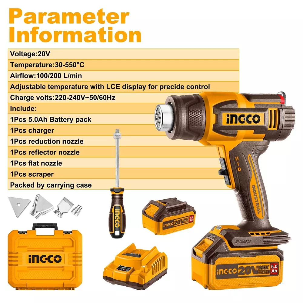 ingco-cordless-heat-gun-100200-lmin-air-flow-50-ah-battery-capacity-30-300c-30-550c-temperature-hgli20035