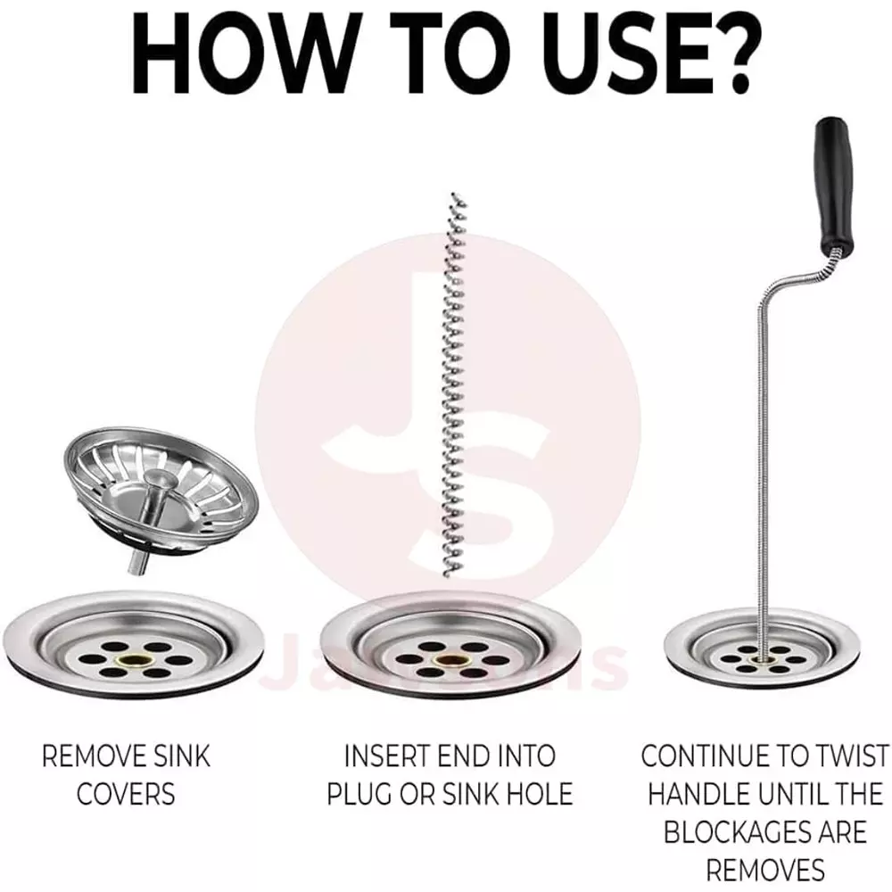 Jawsons Flexible Spring Wire Sink & Drain Cleaner 5 m for Clogs and Debris Removal from Sinks, Tubs, Showers and Pipes