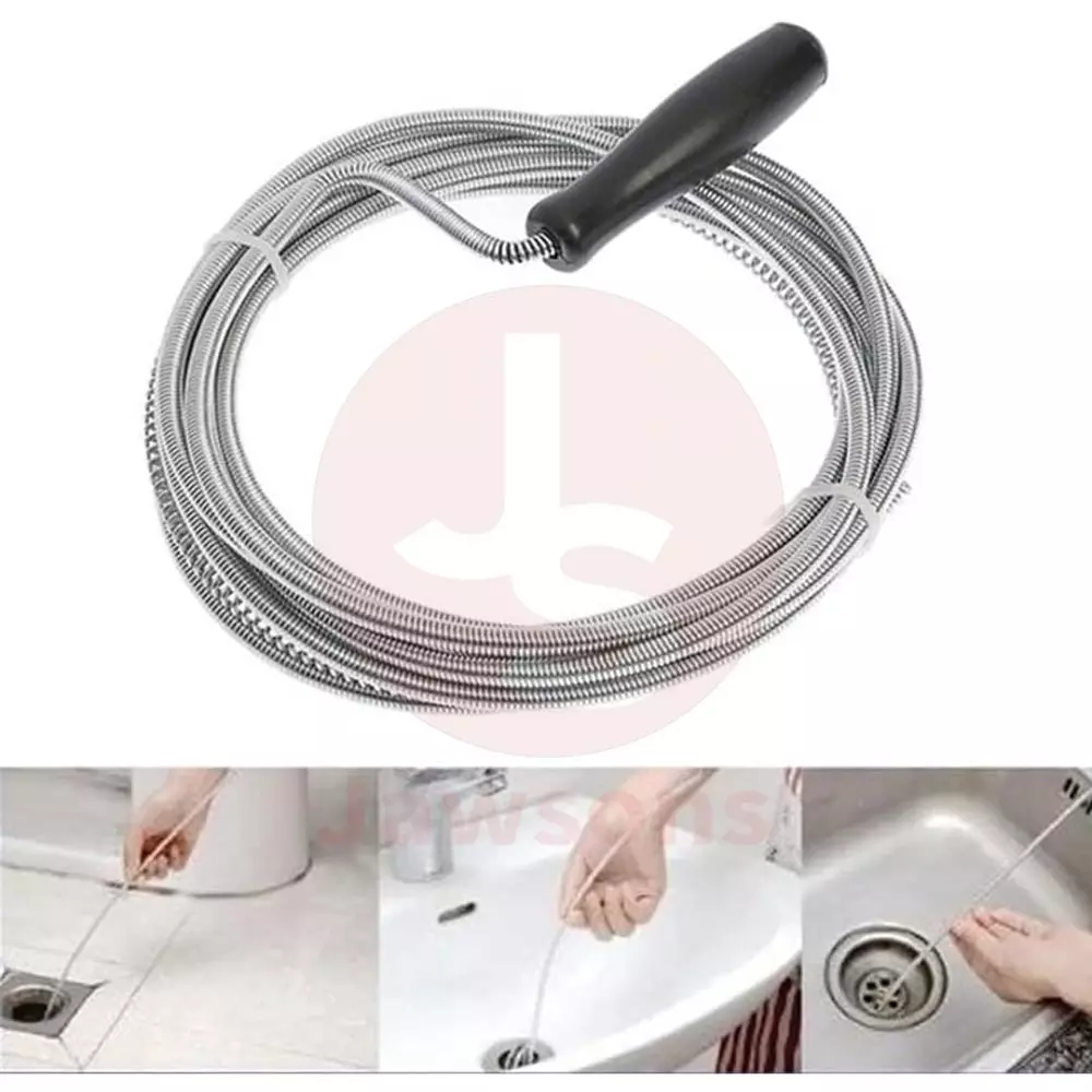 Jawsons Flexible Spring Wire Sink & Drain Cleaner 3 m for Clogs and Debris Removal from Sinks, Tubs, Showers and Pipes