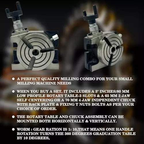 Assorts HV3 Rotary Table 75 mm (3 Inch) 65 mm 3 Jaw Self Centering Chuck 3 Slots