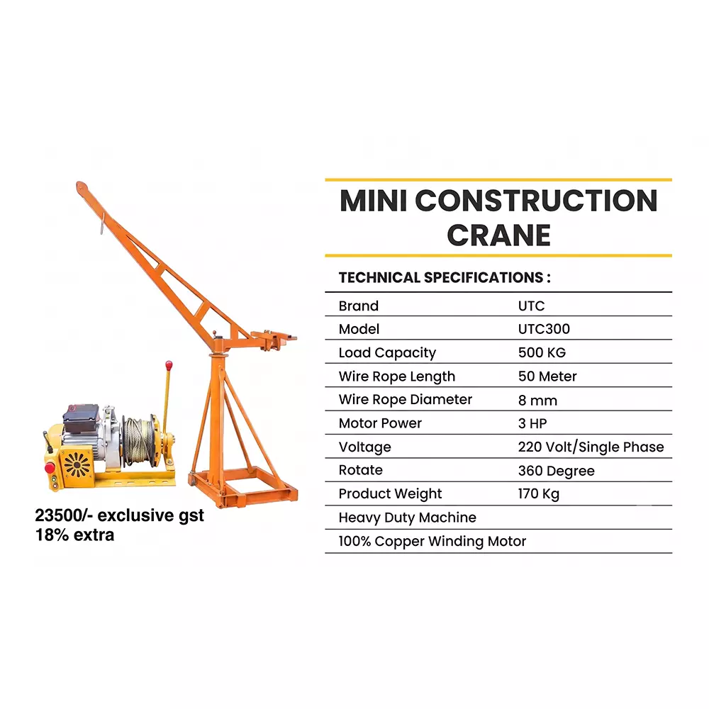 utc-mini-construction-crane-with-electric-clutch-winch-500-kg-load-capacity-and-3-hp-motor-power-utc300
