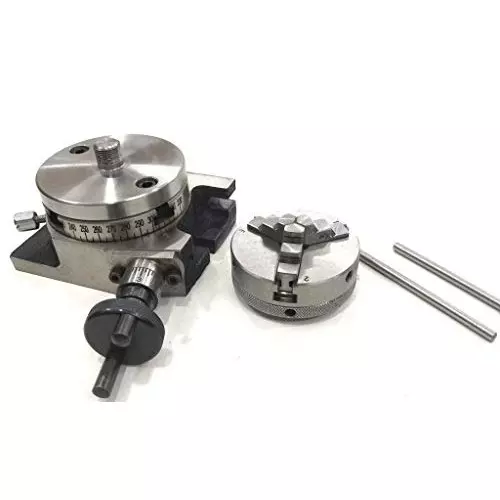 A.D INTERNATIONAL Rotary Table Size 3 inch (80 mm) 3 Jaw Self Centering Chuck Size 65 mm with Steel Back Plate and 3xM6 T-Nuts Bolts, GQ-9HH6-H985