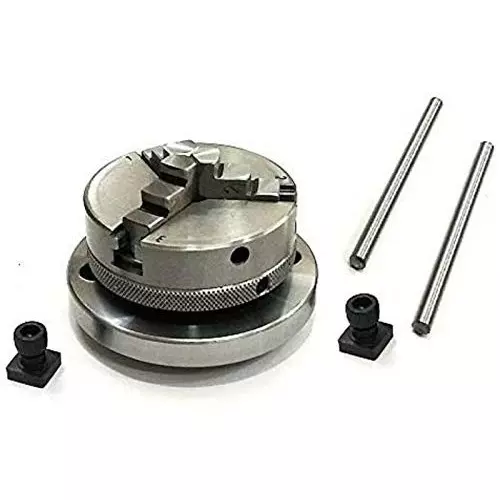 A.D INTERNATIONAL Rotary Table Size 3 inch (80 mm) 3 Jaw Self Centering Chuck Size 65 mm with Steel Back Plate and 3xM6 T-Nuts Bolts, GQ-9HH6-H985