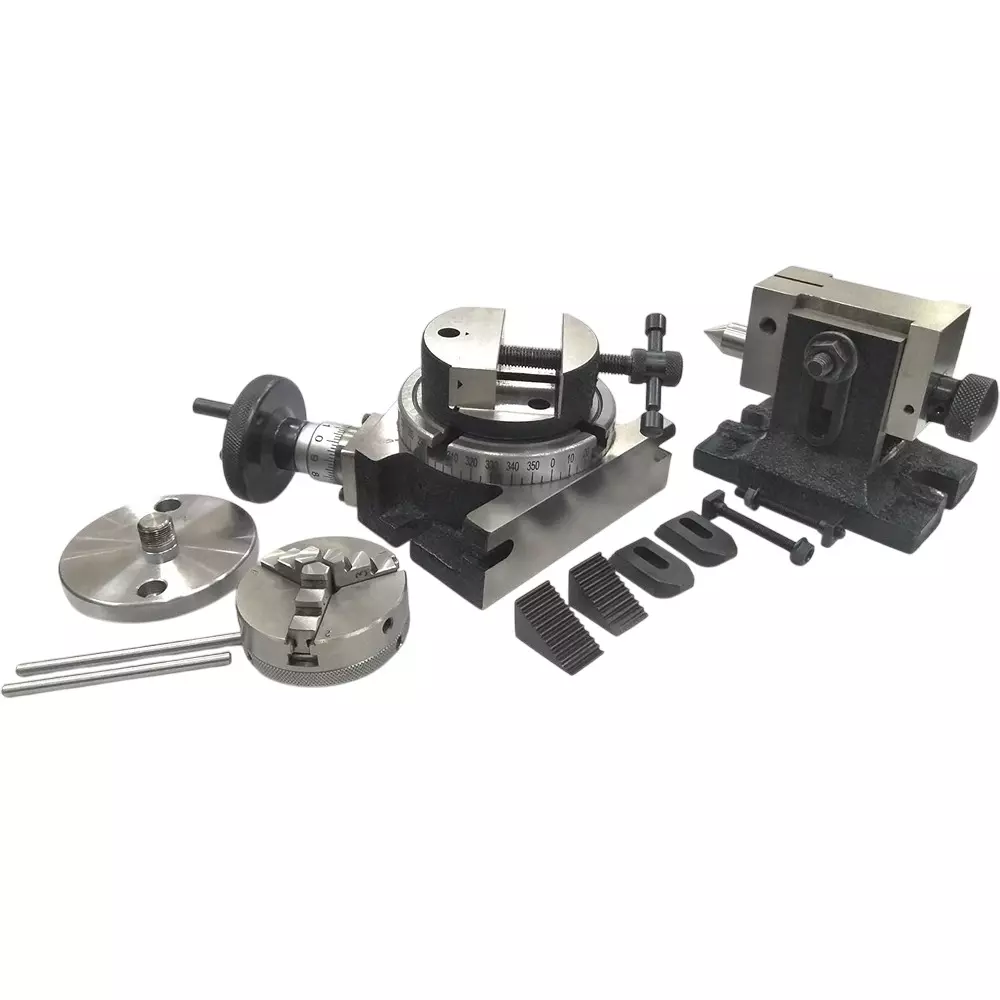 Assorts Quality Precision Rotary Table 100 mm (4 Inch) with Tailstock, M6 Clamp Kit & Round Vice/Vise (with 65 mm 3 Jaws)