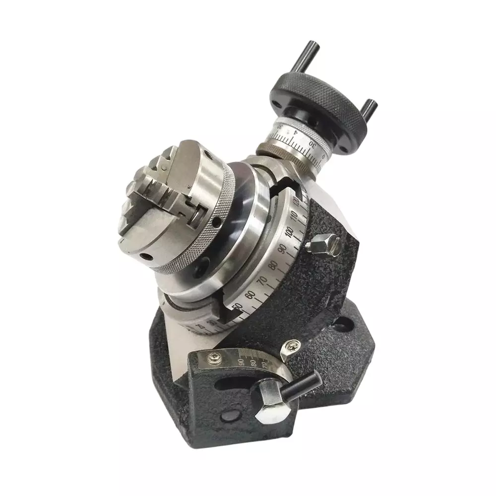Assorts Quality Precision Tilting Milling Indexing Rotary Table 100 mm (4 Inch) with Small Chuck, Back Plate & Fixing T Nuts Bolts (with 65 mm 4 Jaw)