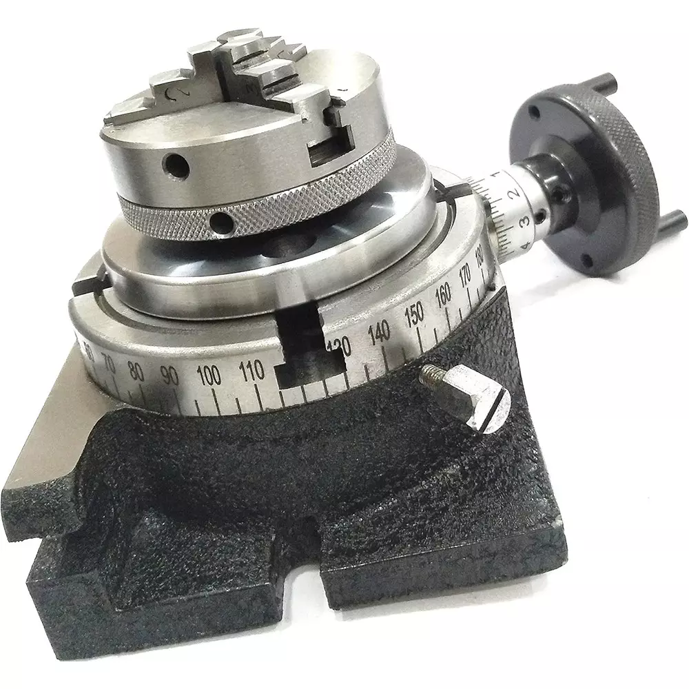 Assorts Quality Precision Rotary Table 100 mm (4 Inch) with Small Chuck & Fixing T Nut Bolts (with 65 mm 3 Jaw Self Centering Chuck)