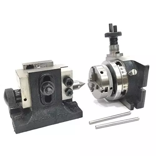Assorts Rotary Table 80 mm (3 Inch) with ER16 Collet Adaptor, M6 Clamp Kit, Round Vice, Tailstock & A Chuck With Back Plate & Fixing Tnuts (With 65 mm 3 Jaw)