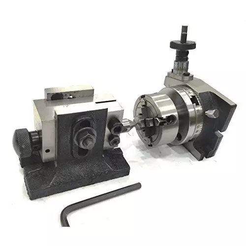 Assorts Rotary Table 80 mm (3 Inch) with ER16 Collet Adaptor, M6 Clamp Kit, Round Vice, Tailstock & A Chuck With Back Plate & Fixing Tnuts (With 70 mm 4 Jaw)