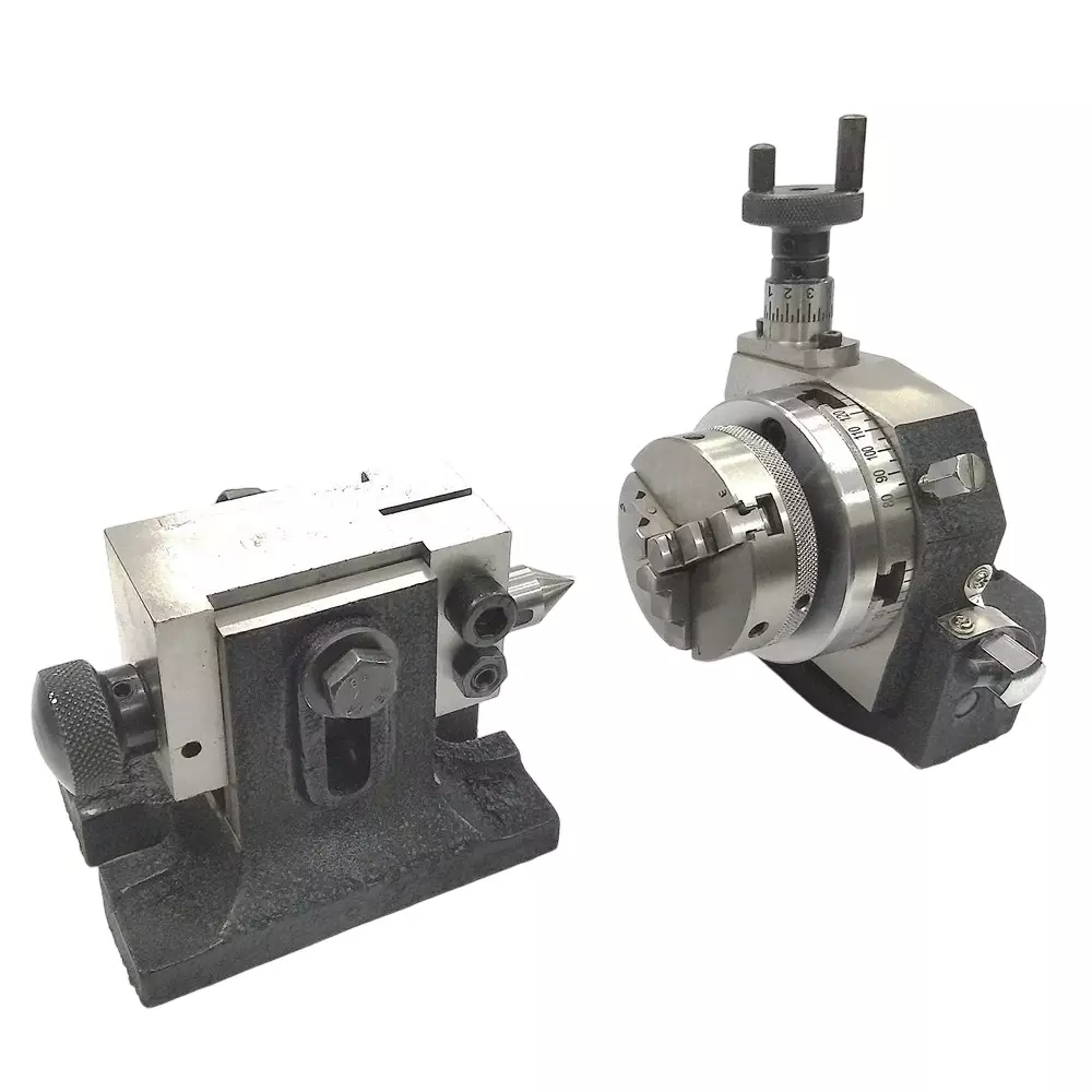 Assorts Tilting Rotary Table 80 mm (3 Inch) with 65 mm 3 Jaws Self Centering Chuck, Suitable Back Plate & T Nuts Bolts & Tailstock