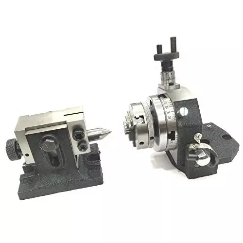 Assorts Tilting Rotary Table 80 mm (3 Inch) with Round Vice, 65 mm 3 Jaws, ER20 Collet Adaptor, M6 Clamp Kit, Back Plate & T Nuts Bolts & Tailstock