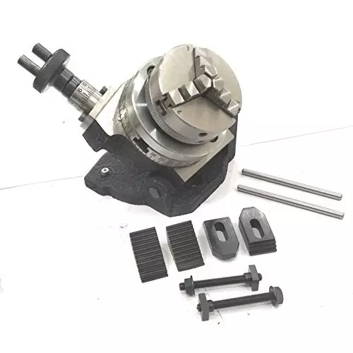 Assorts Tilting Rotary Table 80 mm (3 Inch) with Round Vice, 65 mm 3 Jaws, ER20 Collet Adaptor, M6 Clamp Kit, Back Plate & T Nuts Bolts & Tailstock