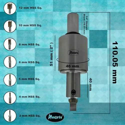 Assorts Metric Rotary Broach Set Straight 12, 10, 8, 6, 5, 4, 3 mm Square Punch Size for Lathe Metalworking