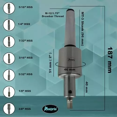 Assorts Precision Rotary Broach Holder Set M12x1.75 mm Drawbar Size for Lathe Metalworking