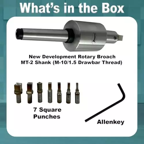 Assorts Precision Rotary Broach Set 2MT Shank M10x1.5 mm Drawbar with 7 Pcs HSS Square Punch Set