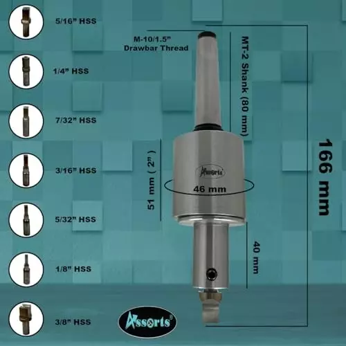 Assorts Precision Rotary Broach Set 2MT Shank M10x1.5 mm Drawbar with 7 Pcs HSS Square Punch Set