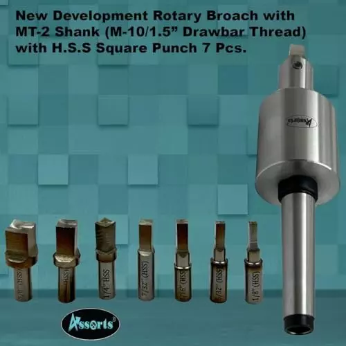 Assorts Precision Rotary Broach Set 2MT Shank M10x1.5 mm Drawbar with 7 Pcs HSS Square Punch Set