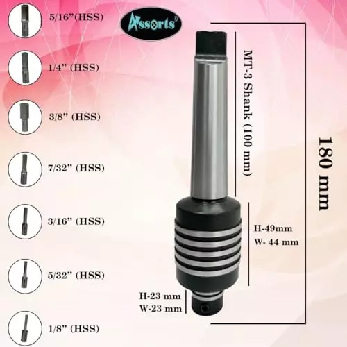 Assorts Rotary Broach MT-3 Morse Taper Shank with 7 Hex Punches Set