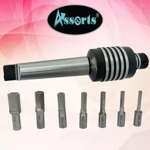 Assorts Rotary Broach MT-3 Morse Taper Shank with 7 Hex Punches Set