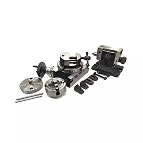 Assorts Quality Precision Rotary Table 100 mm (4 Inch) with Tailstock, M6 Clamp Kit & Round Vice/Vise (with 70 mm 4 Jaw)