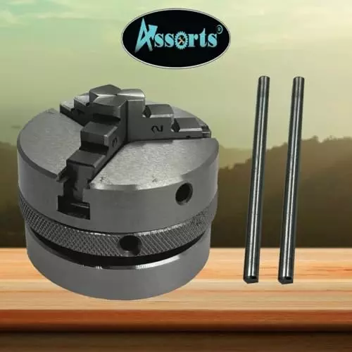 Assorts Quality Precision Rotary Table 100 mm (4 Inch) with M6 Clamp Kit & Small Chuck (with 65 mm 3 Jaws Self Centering Chuck)