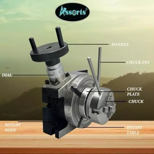 Assorts Quality Precision Rotary Table 100 mm (4 Inch) with M6 Clamp Kit & Small Chuck (with 65 mm 3 Jaws Self Centering Chuck)