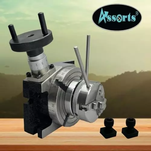Assorts Quality Precision Rotary Table 100 mm (4 Inch) with M6 Clamp Kit & Small Chuck (with 65 mm 3 Jaws Self Centering Chuck)