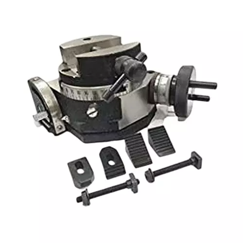 Assorts Quality Precision Tilting Milling Indexing Rotary Table 100 mm (4 Inch) with M6 Clamp Kit & Round Vice (with 100 mm Round Vice)