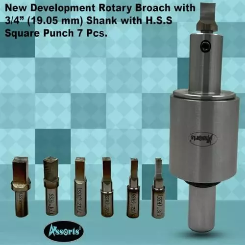 Assorts Precision Rotary Broach Set with 7 Pcs HSS Square Punch Set Size for Lathe Metalworking