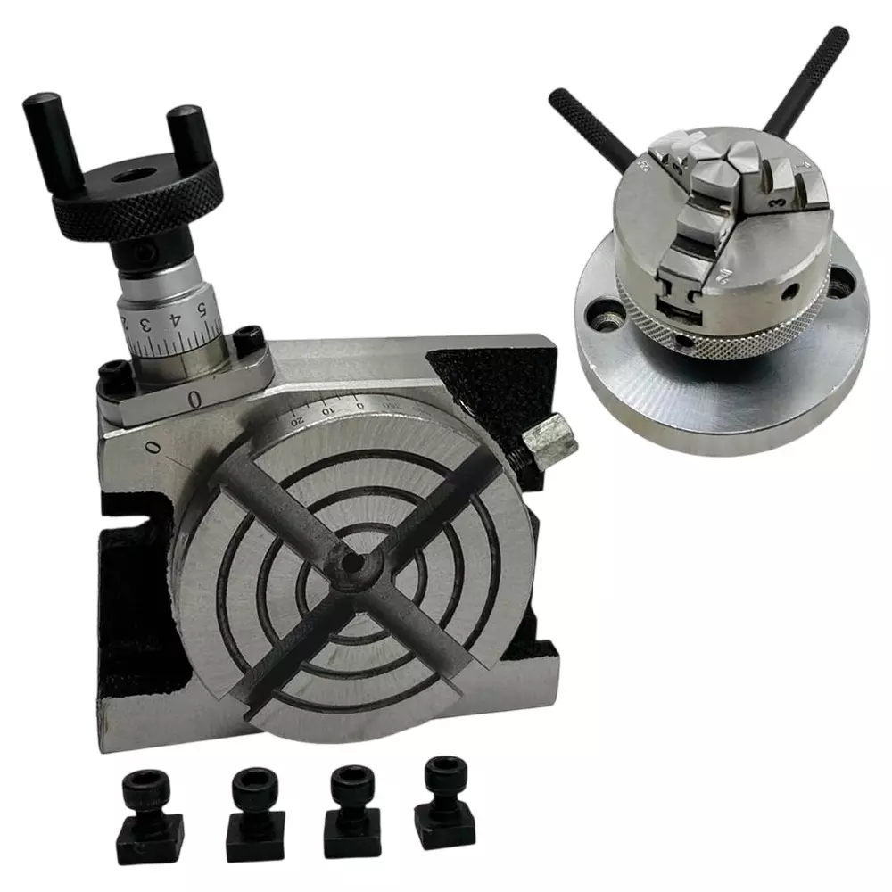 Assorts Low Profile Milling Rotary Table 80 mm (3 Inch) 65 mm 3 Jaws with Back Plate & Fixing T Nuts