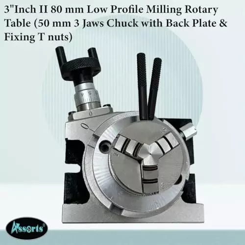 Assorts Low Profile Milling Rotary Table 80 mm (3 Inch) 65 mm 3 Jaws with Back Plate & Fixing T Nuts