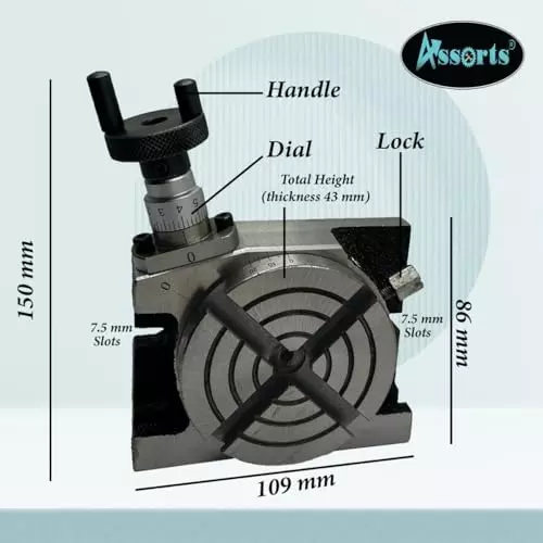 Assorts Low Profile Milling Rotary Table 80 mm (3 Inch) 65 mm 3 Jaws with Back Plate & Fixing T Nuts